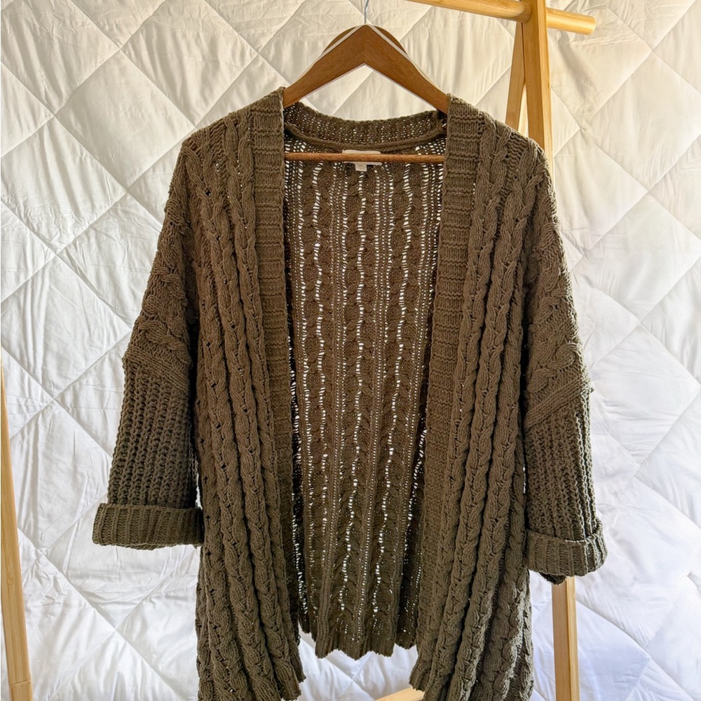 Umgee Olive Cable Knit Cardigan